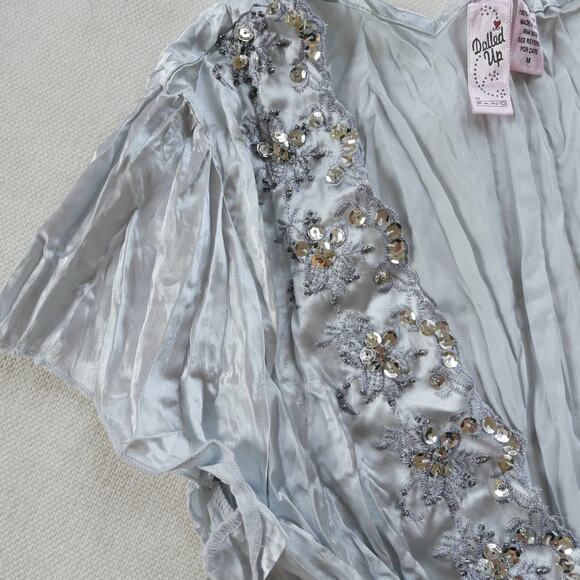 Y2k vintage crinkle top tie front beaded fairy-core M - Picture 3 of 10